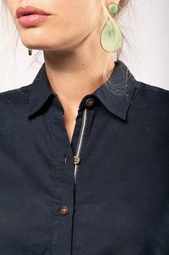 Camisa de lino y algodón de manga larga para mujer