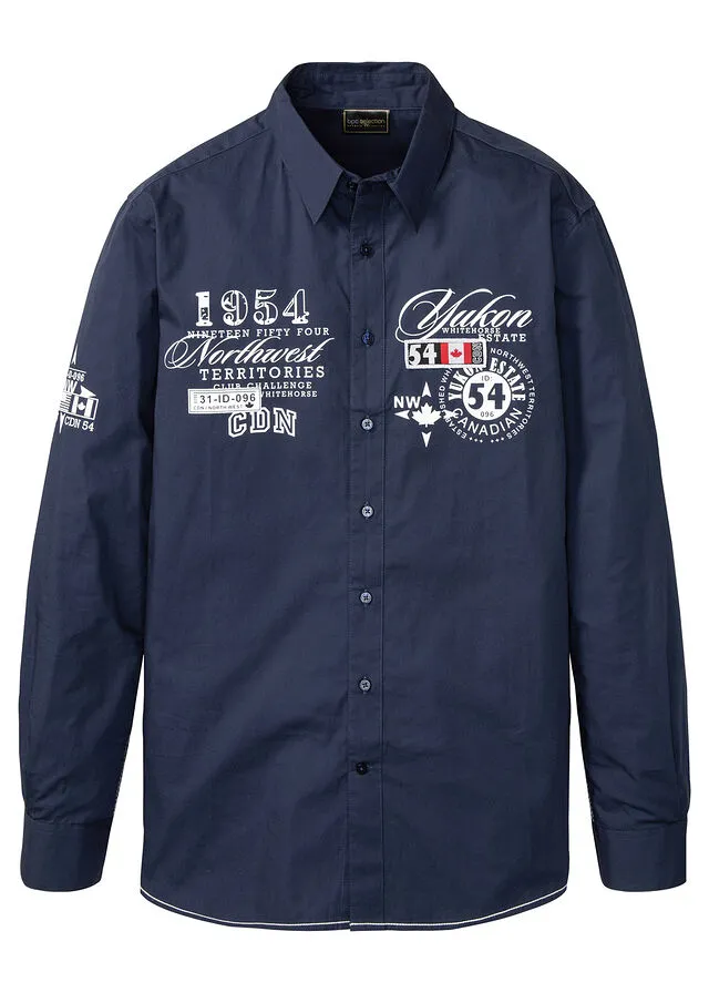 Camisa de manga larga con estampado Azul marino con estampado