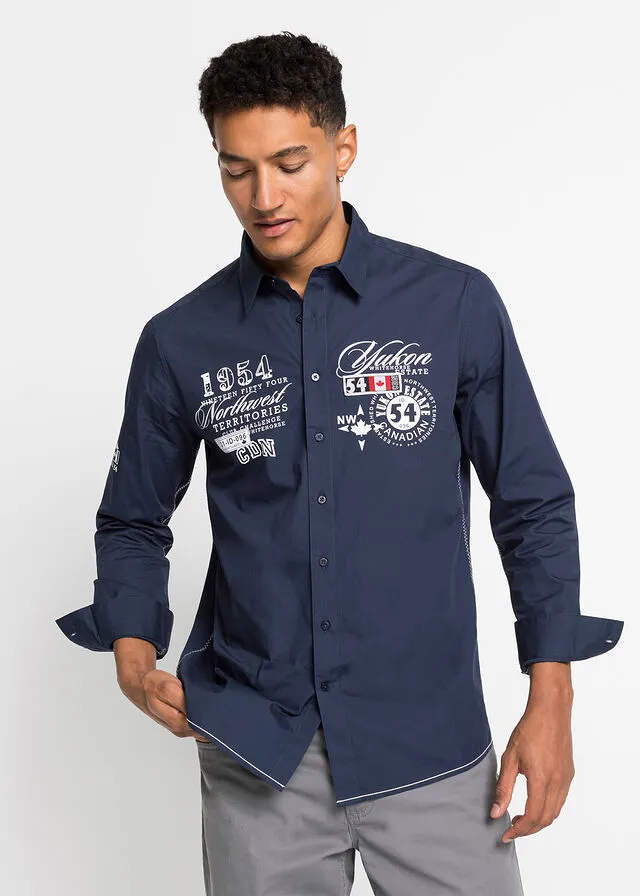 Camisa de manga larga con estampado Azul marino con estampado