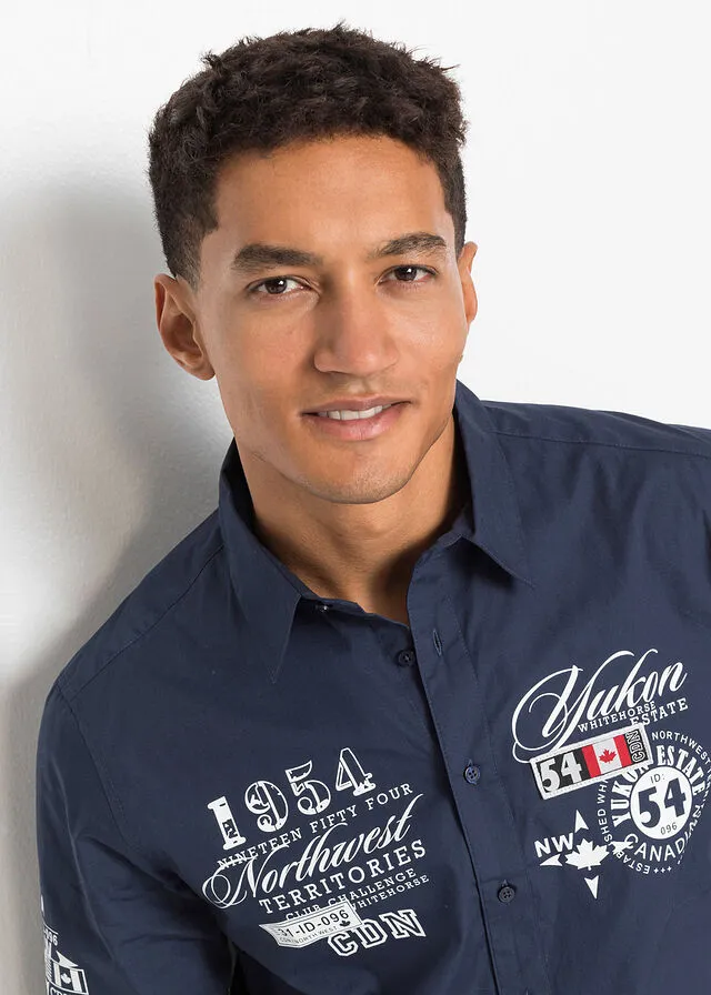 Camisa de manga larga con estampado Azul marino con estampado
