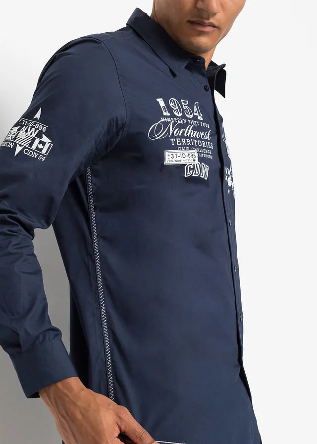 Camisa de manga larga con estampado Azul marino con estampado