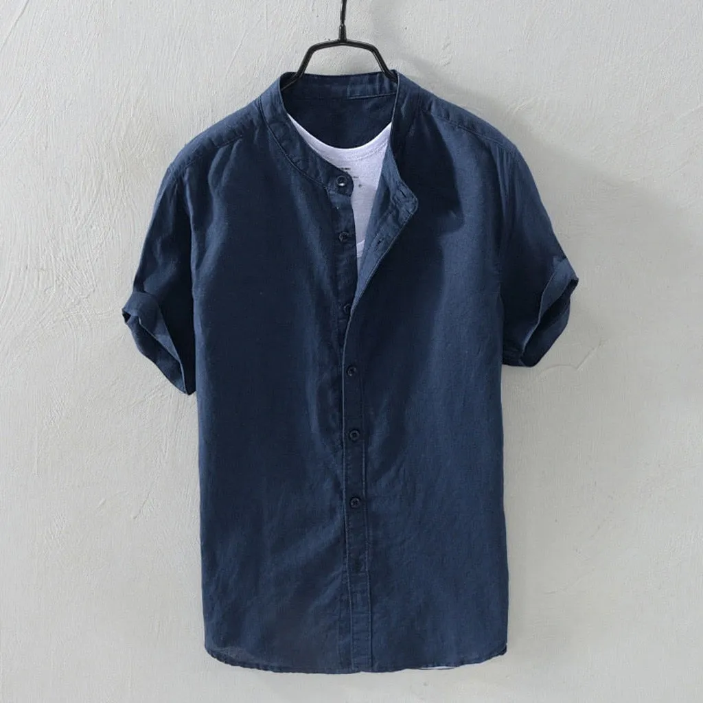 Camisa Holgada De Algodón Y Lino Para Hombre