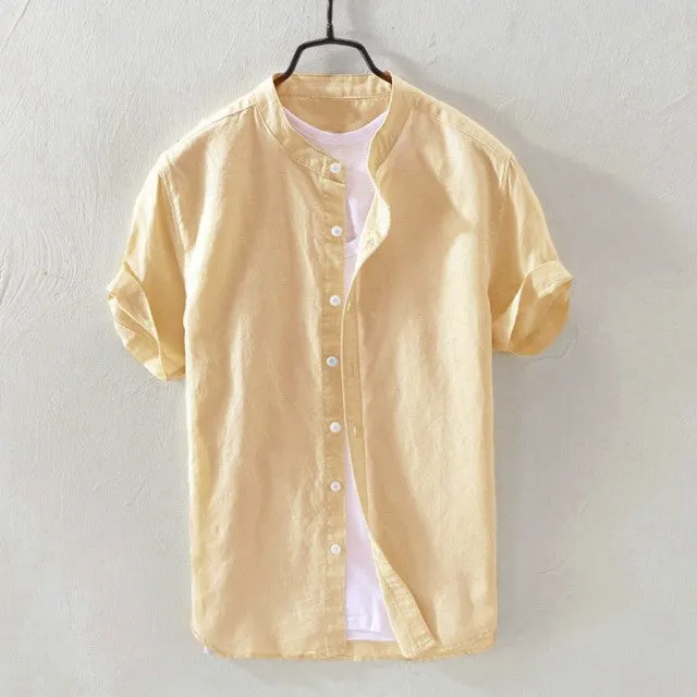 Camisa Holgada De Algodón Y Lino Para Hombre
