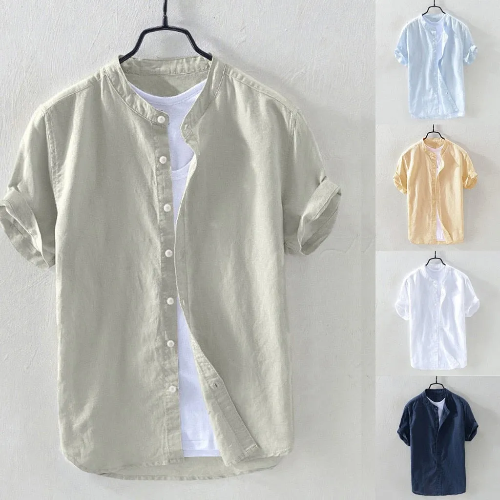 Camisa Holgada De Algodón Y Lino Para Hombre
