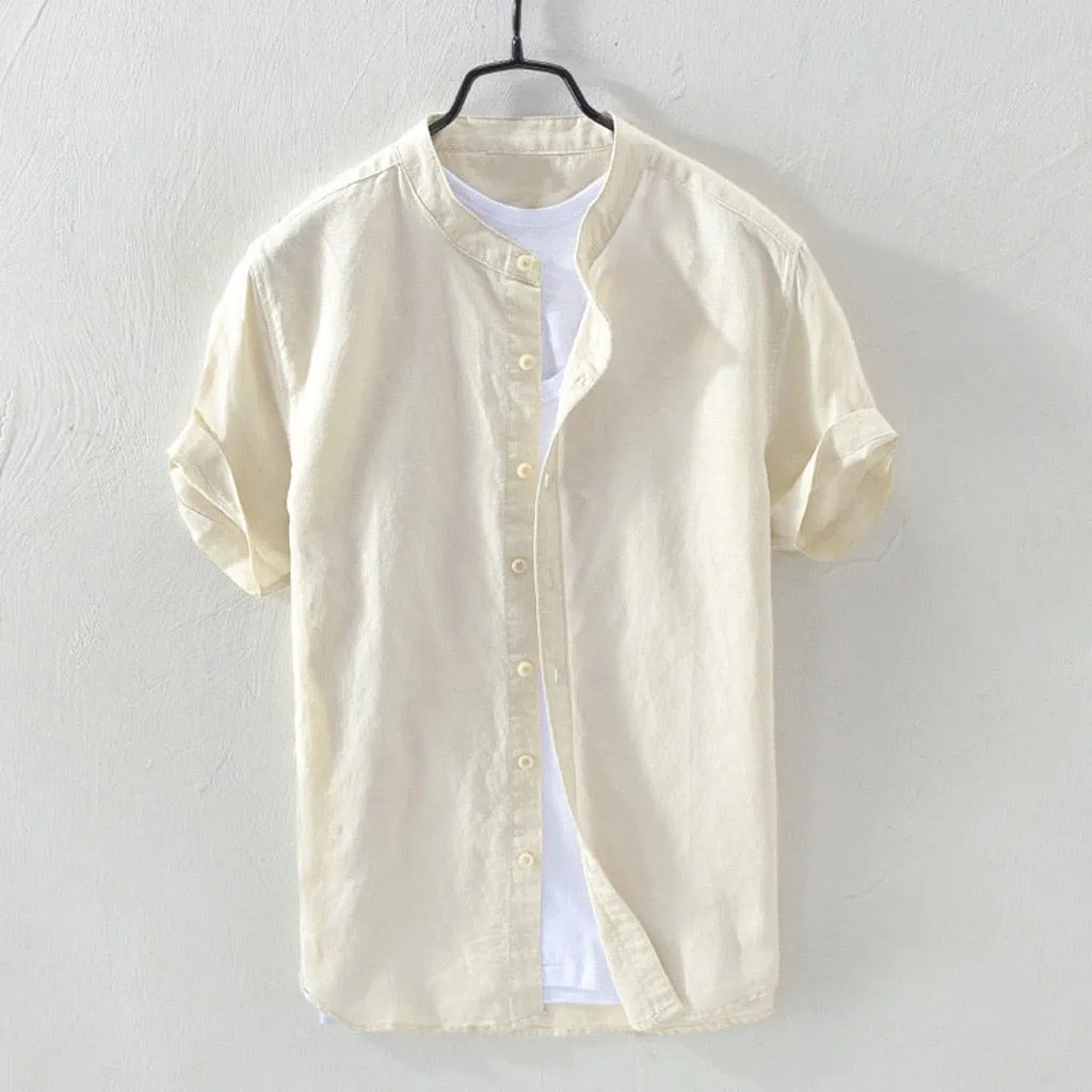 Camisa Holgada De Algodón Y Lino Para Hombre