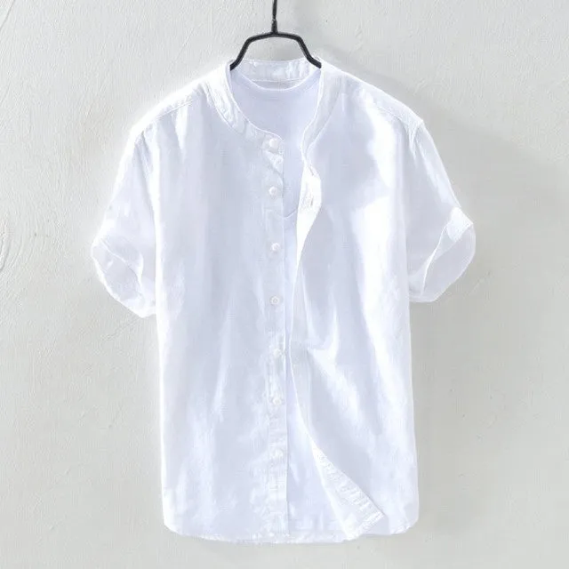 Camisa Holgada De Algodón Y Lino Para Hombre