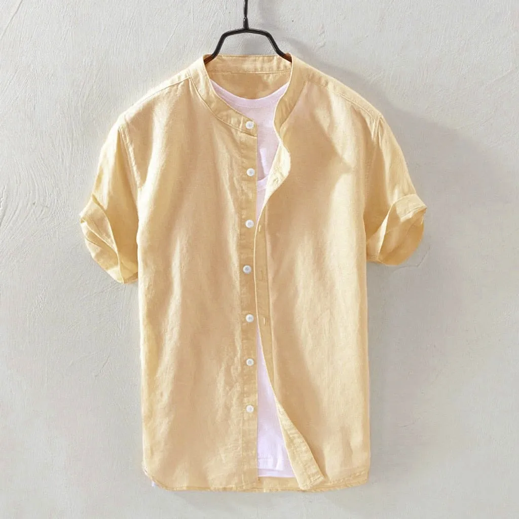 Camisa Holgada De Algodón Y Lino Para Hombre