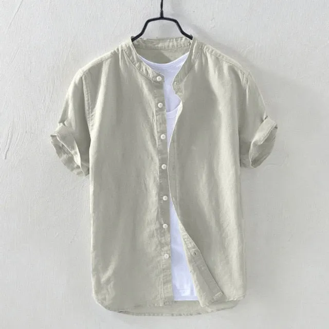Camisa Holgada De Algodón Y Lino Para Hombre