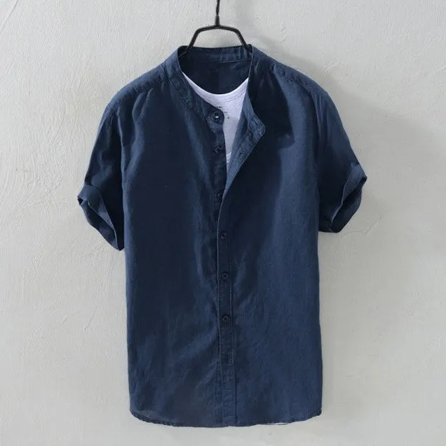 Camisa Holgada De Algodón Y Lino Para Hombre