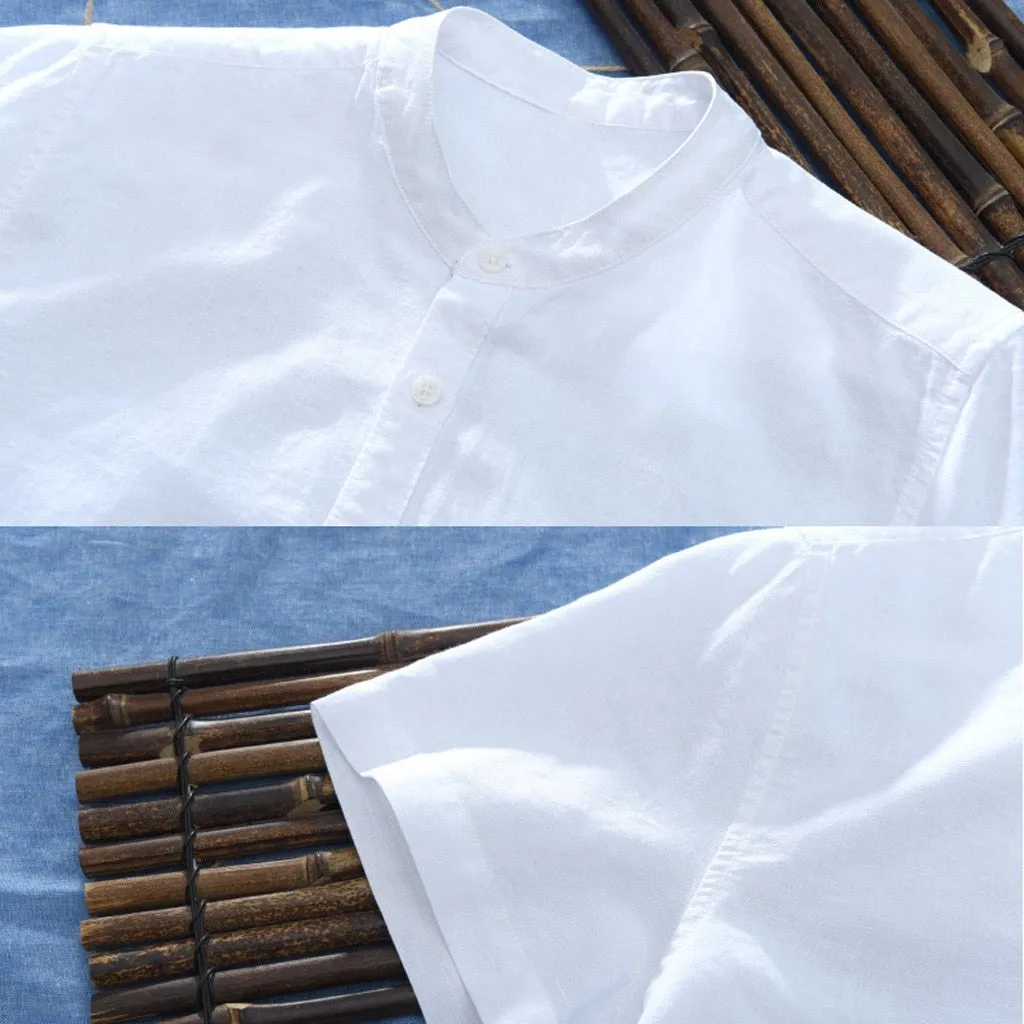 Camisa Holgada De Algodón Y Lino Para Hombre