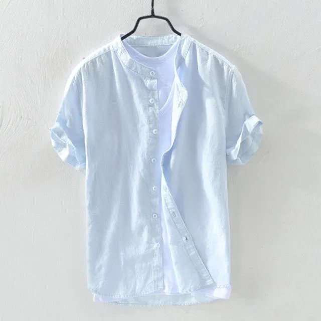 Camisa Holgada De Algodón Y Lino Para Hombre