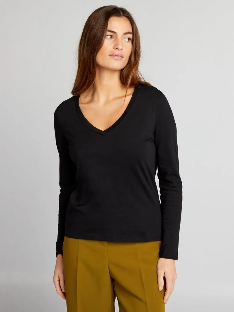 CAMISETA CON CUELLO DE PICO  NEGRO