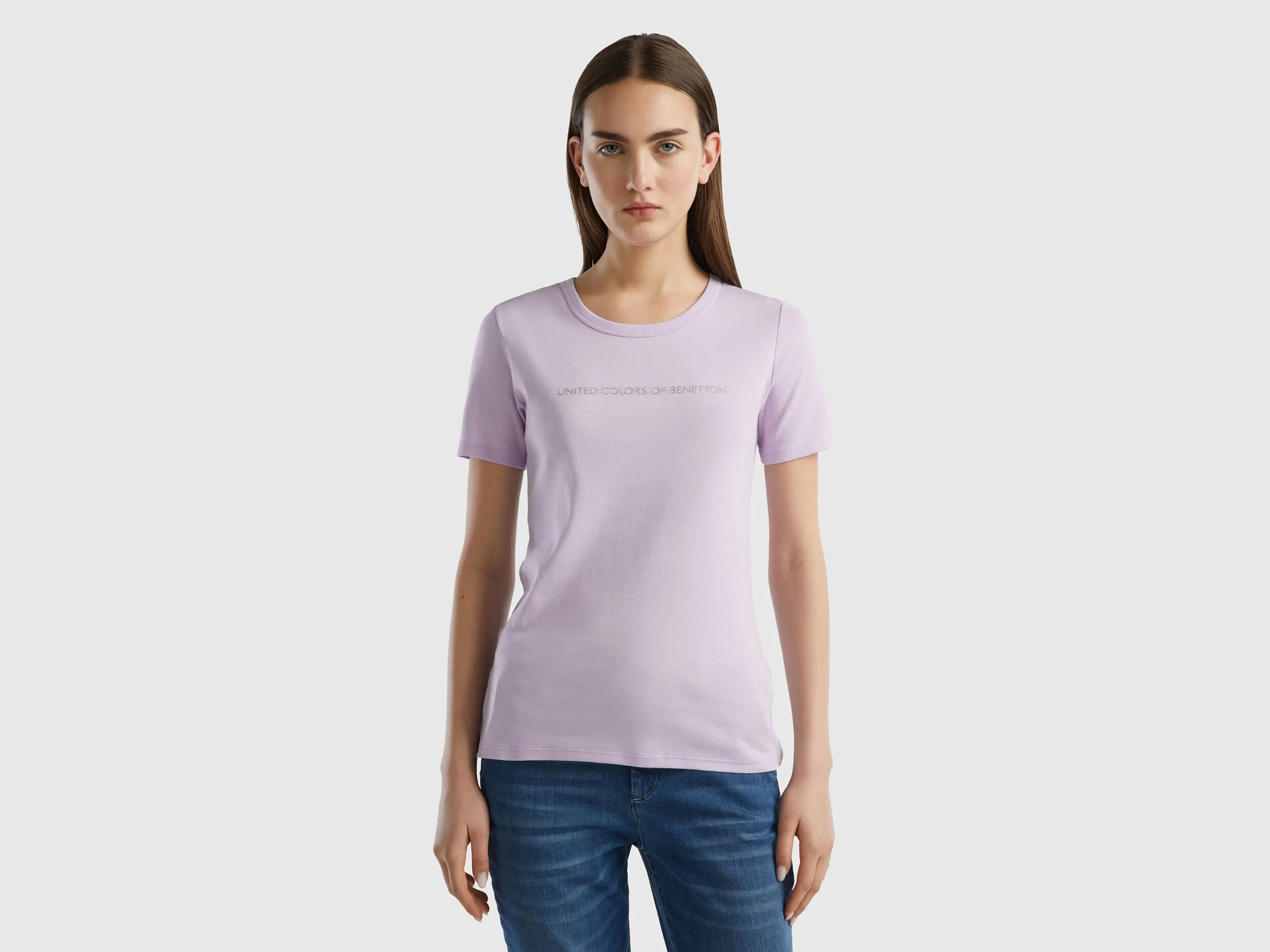 Camiseta de 100% algodón con estampado de logotipo con glitter