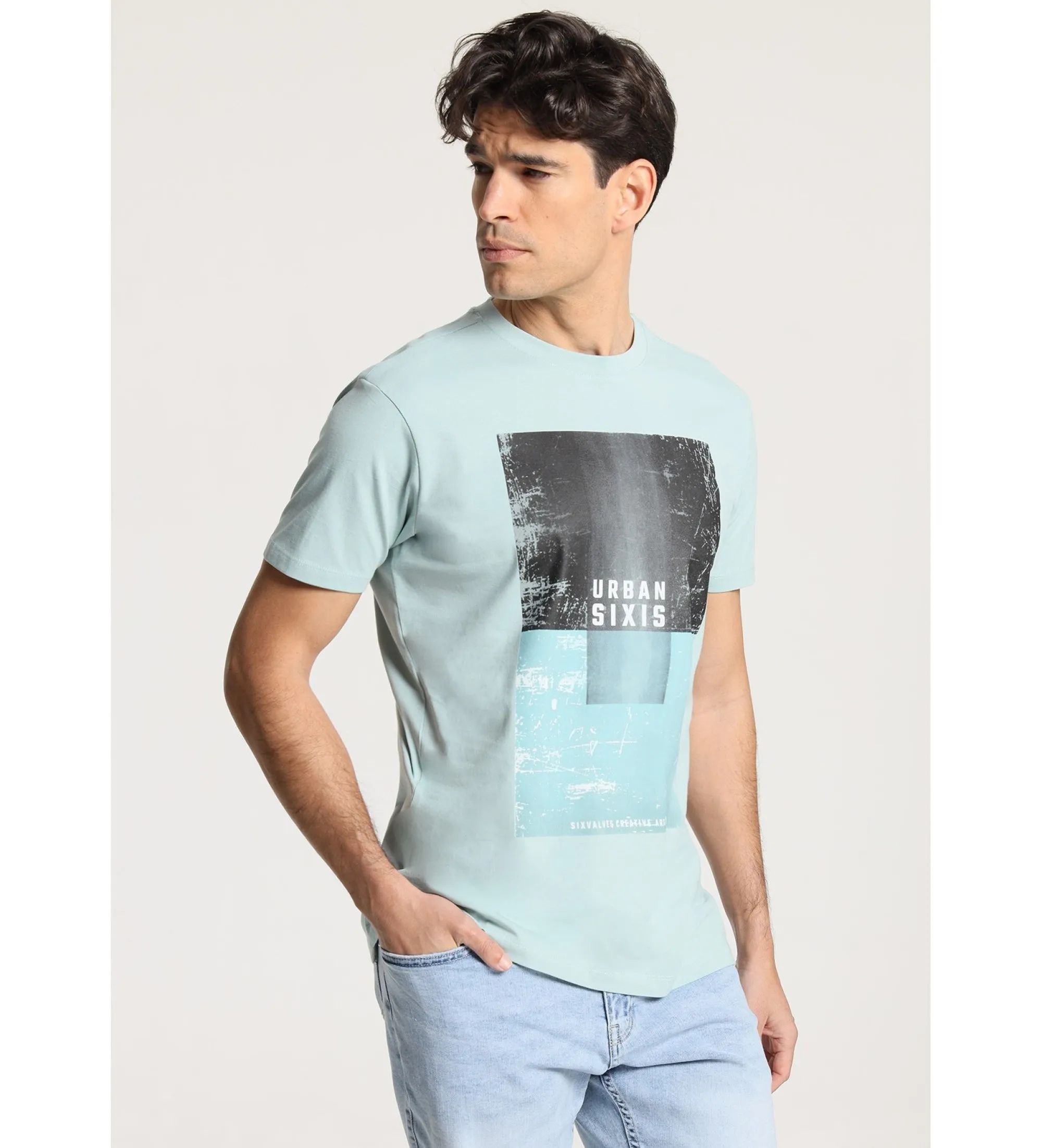 Camiseta de manga corta con diseño grafico rectangular verde