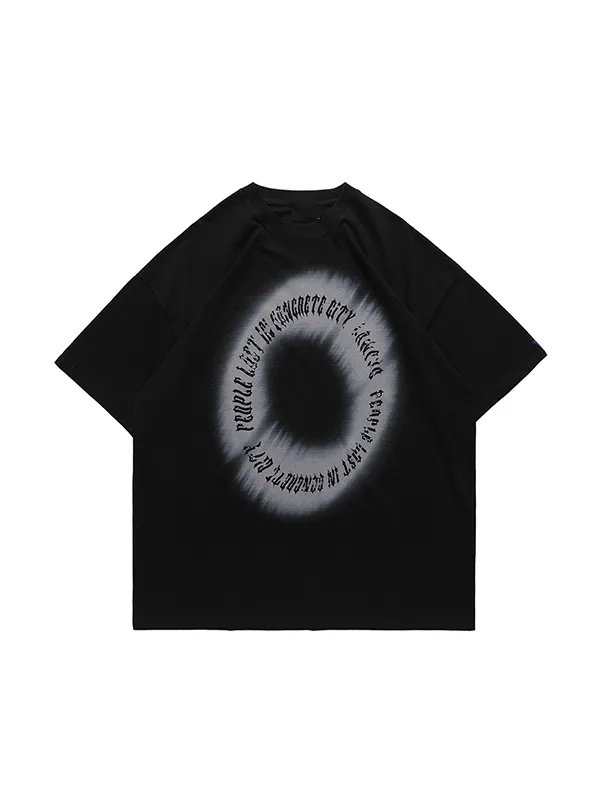 Camiseta de manga corta suelta con estampado circular para hombre