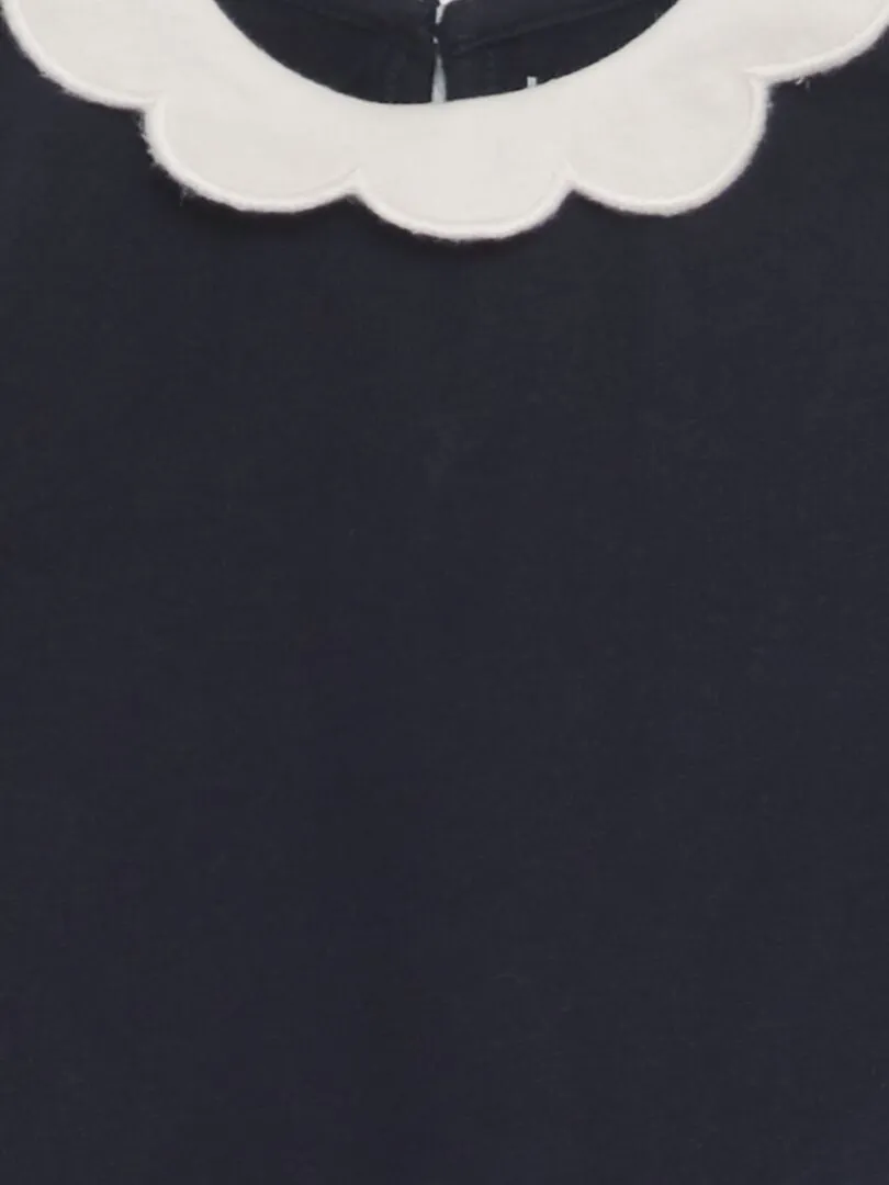 CAMISETA DE MANGA LARGA CON CUELLO FESTONEADO  AZUL