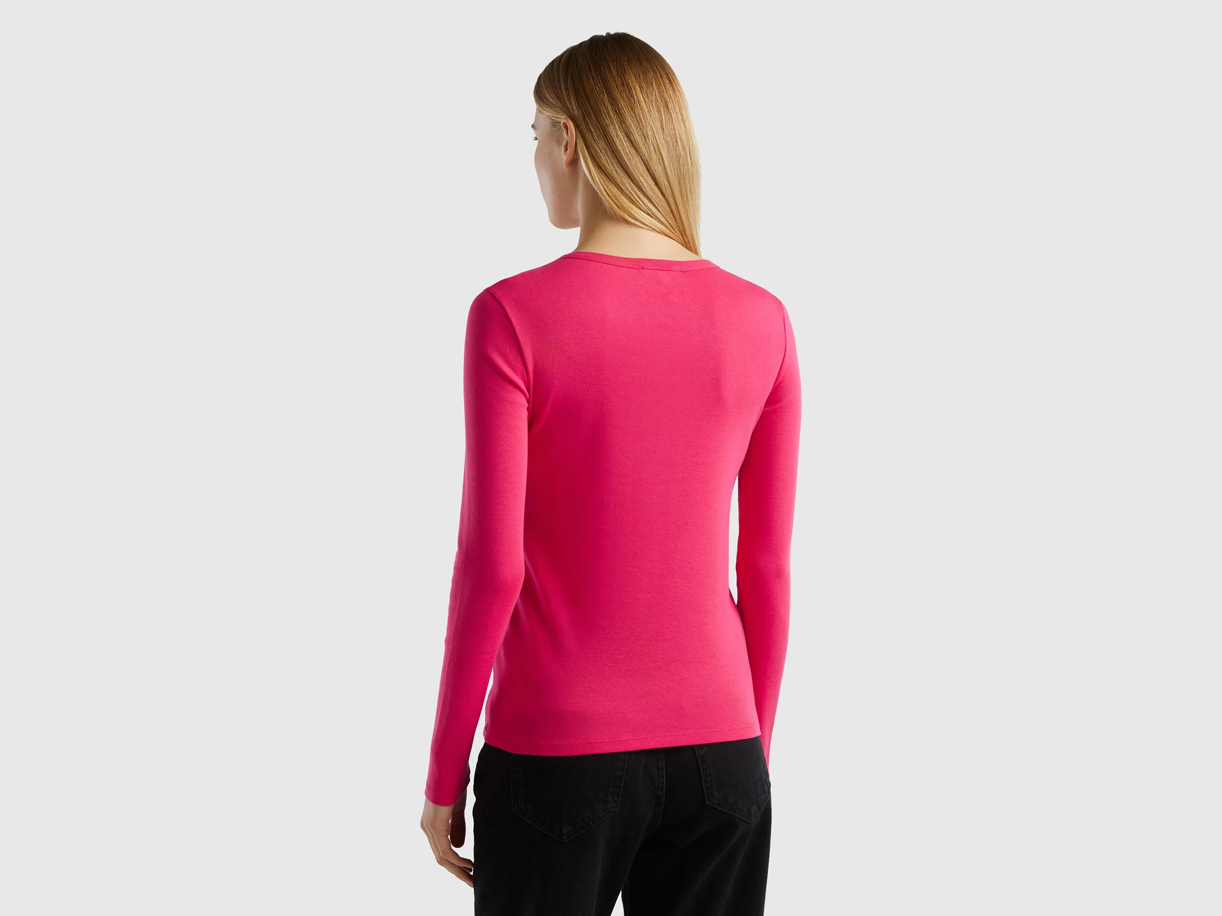 Camiseta de manga larga de 100 % algodón fucsia