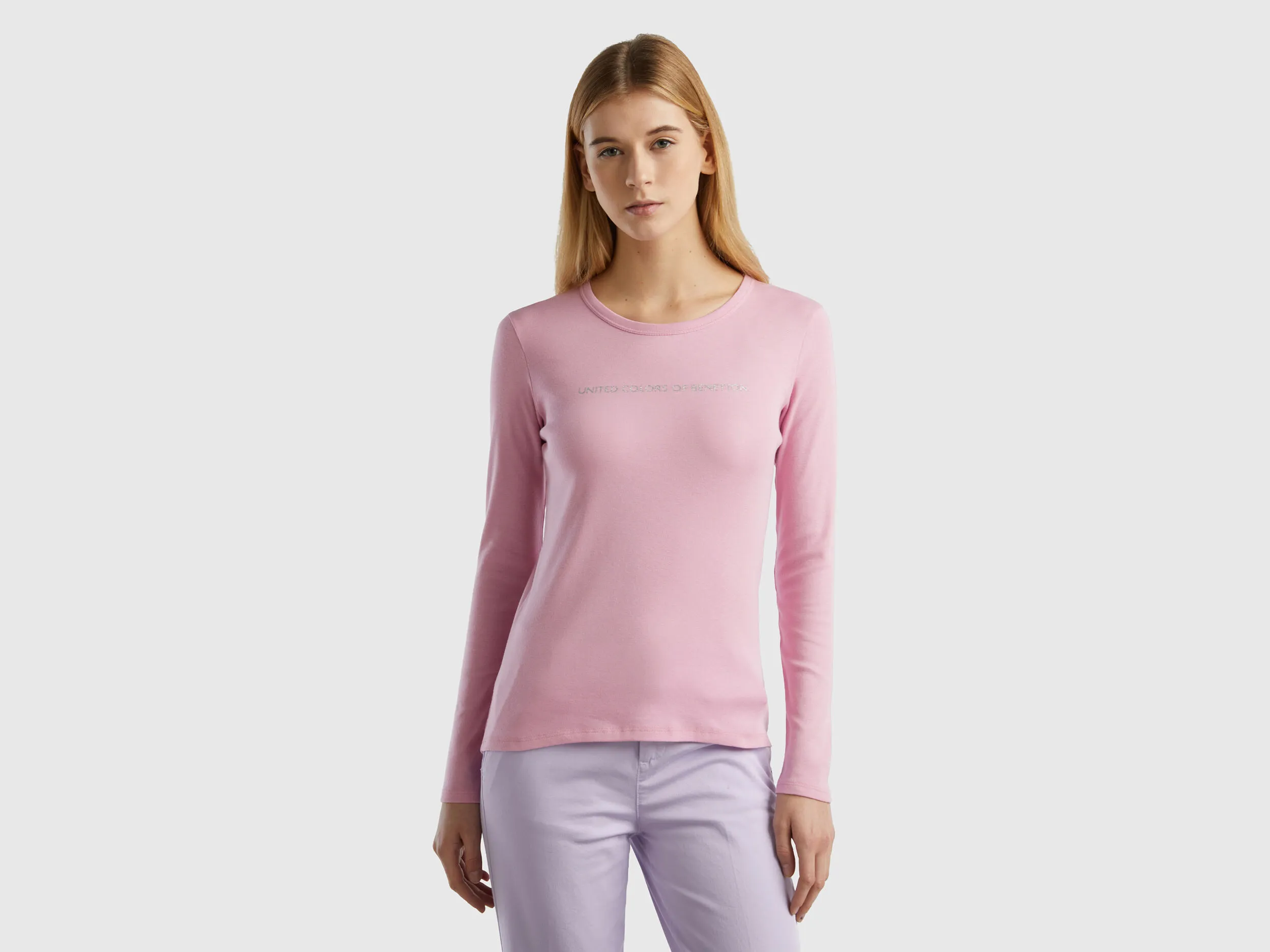 Camiseta de manga larga de 100 % algodón rosa pastel