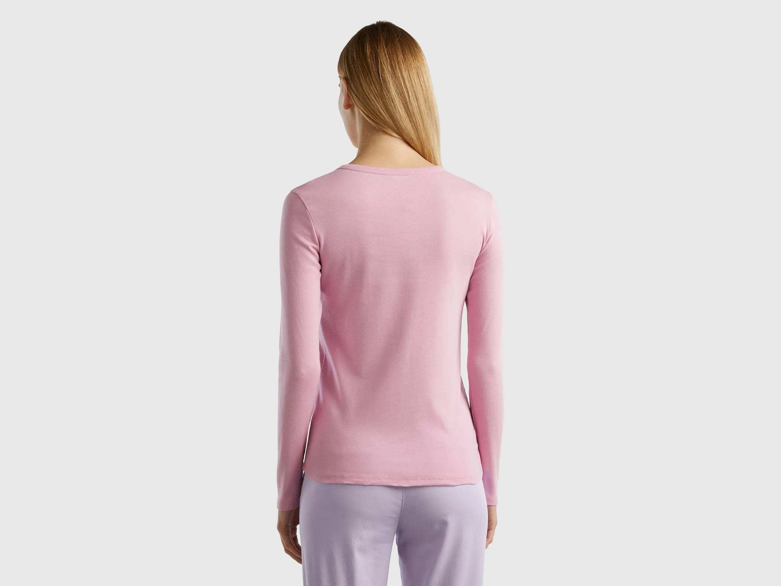 Camiseta de manga larga de 100 % algodón rosa pastel