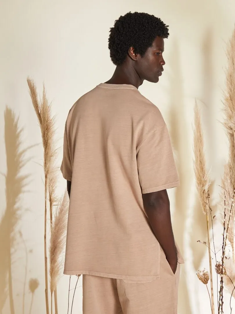 CAMISETA DE PUNTO CON CUELLO REDONDO  UNISEX  MARRON