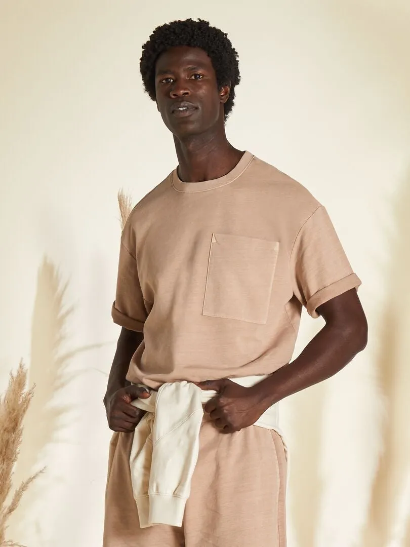 CAMISETA DE PUNTO CON CUELLO REDONDO  UNISEX  MARRON