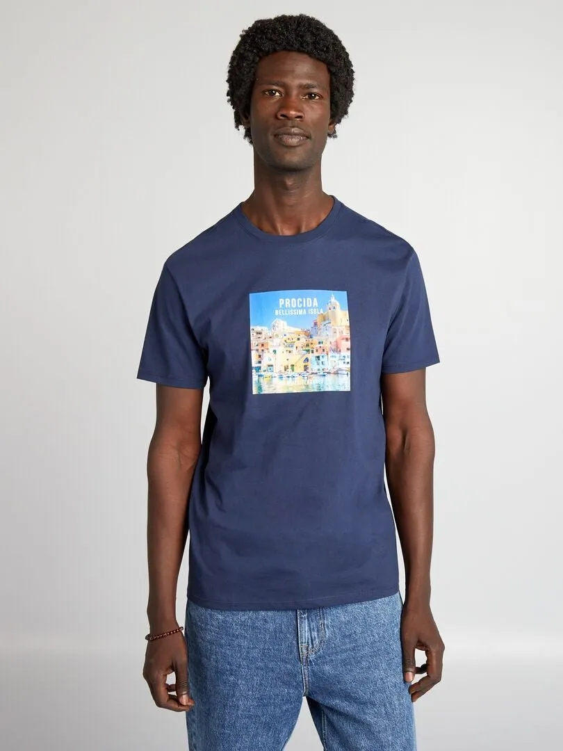 CAMISETA ESTAMPADA DE MANGA CORTA  AZUL