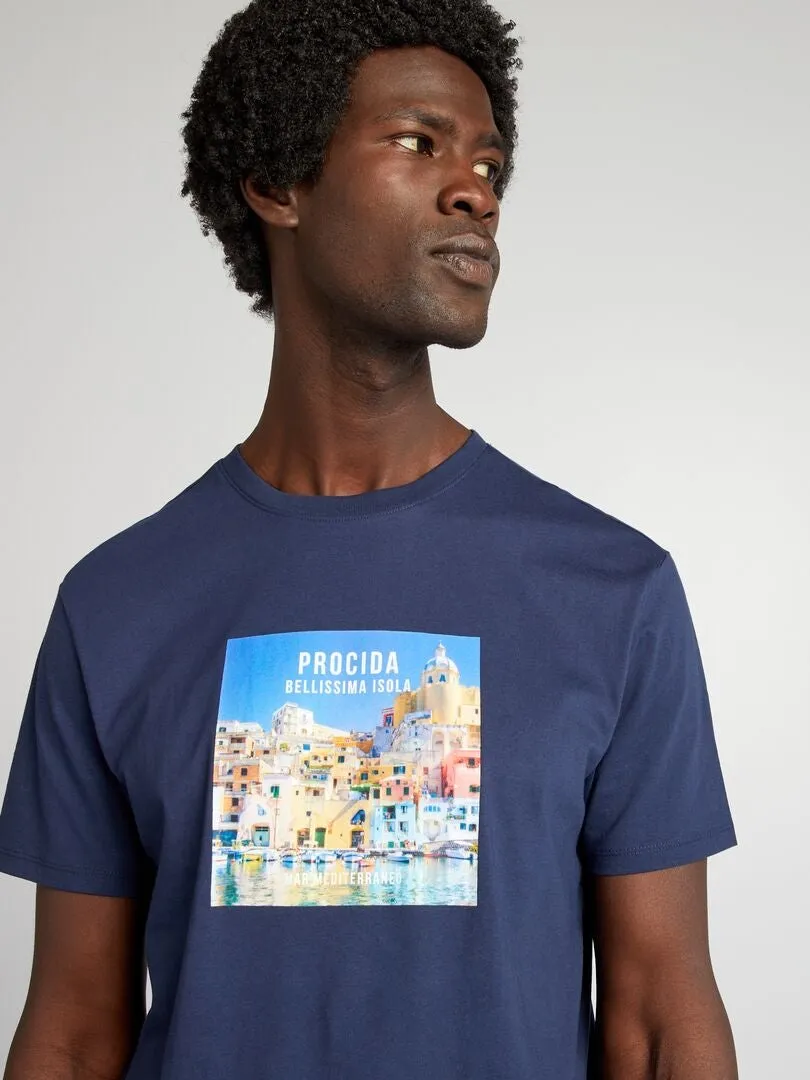 CAMISETA ESTAMPADA DE MANGA CORTA  AZUL