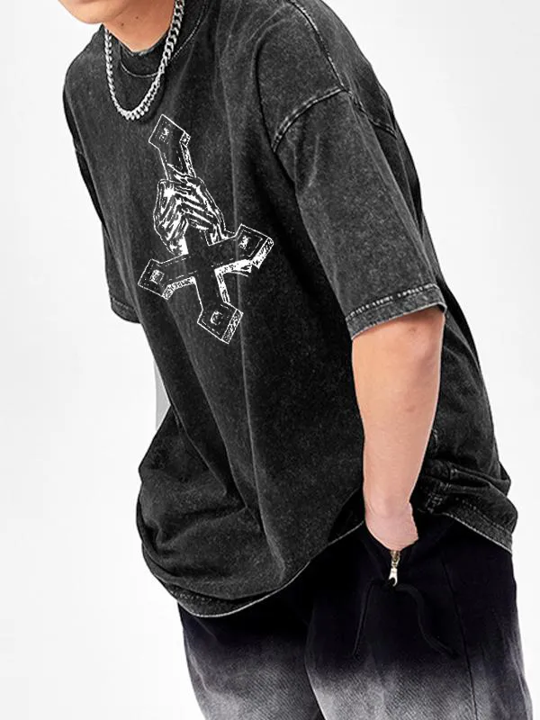 Camiseta extragrande de manga corta con estampado cruzado para hombre
