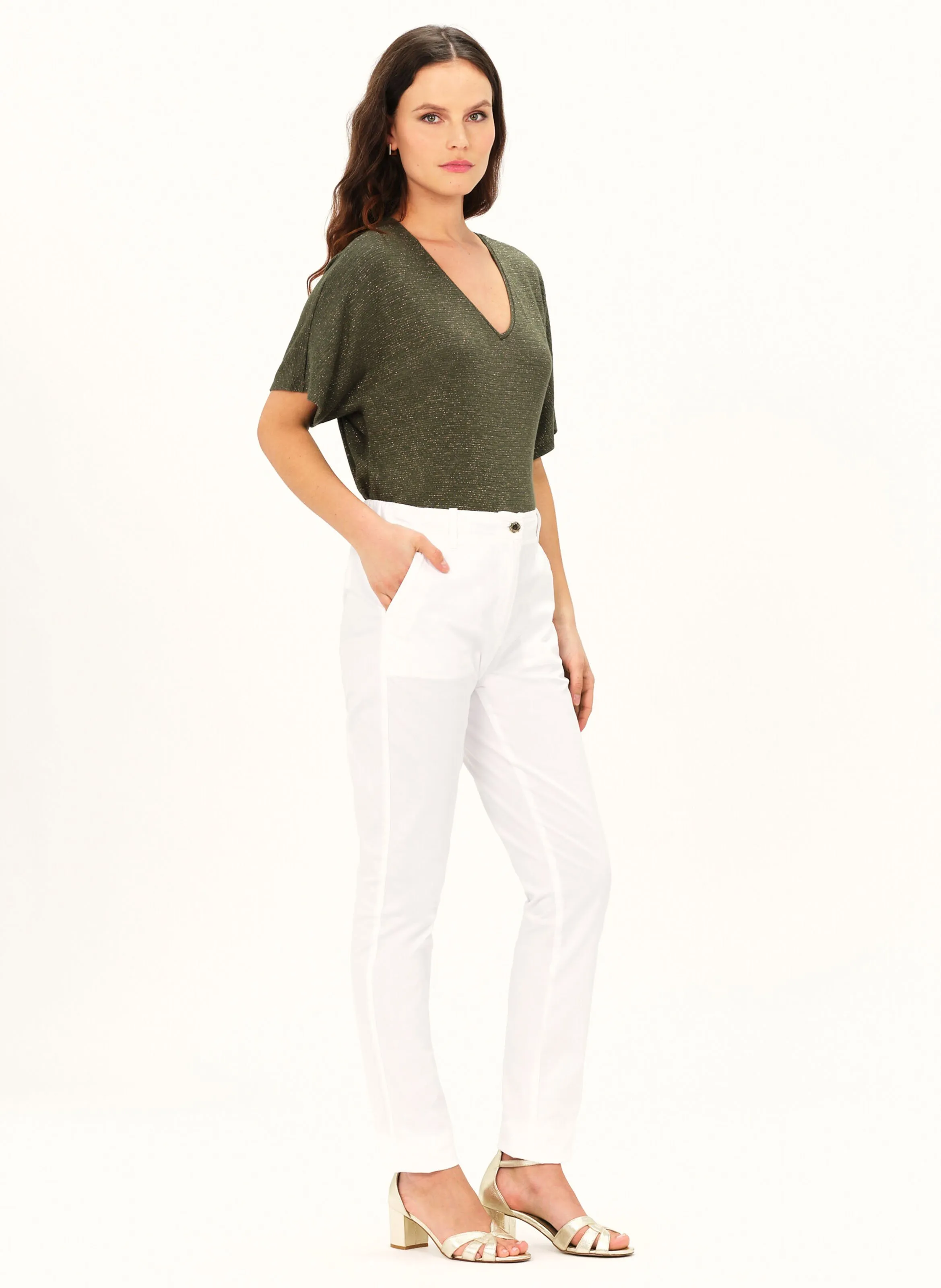 CAROLL PADEL  PANTALóN RECTO DE ALGODóN EN BLANCO