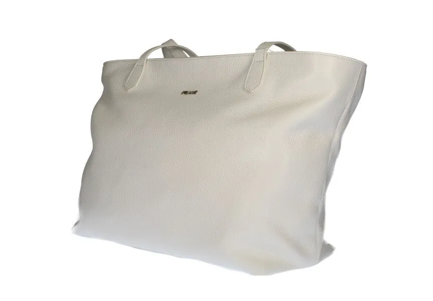 Cesta Piel Blanca Dos Asas Con Cremallera