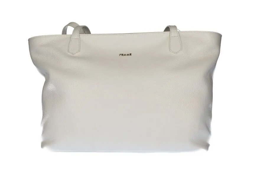 Cesta Piel Blanca Dos Asas Con Cremallera