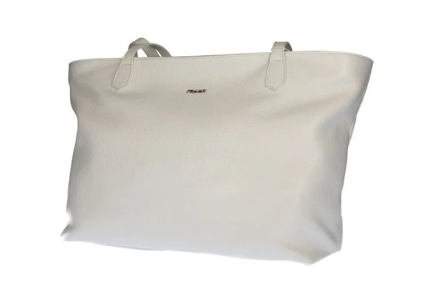 Cesta Piel Blanca Dos Asas Con Cremallera