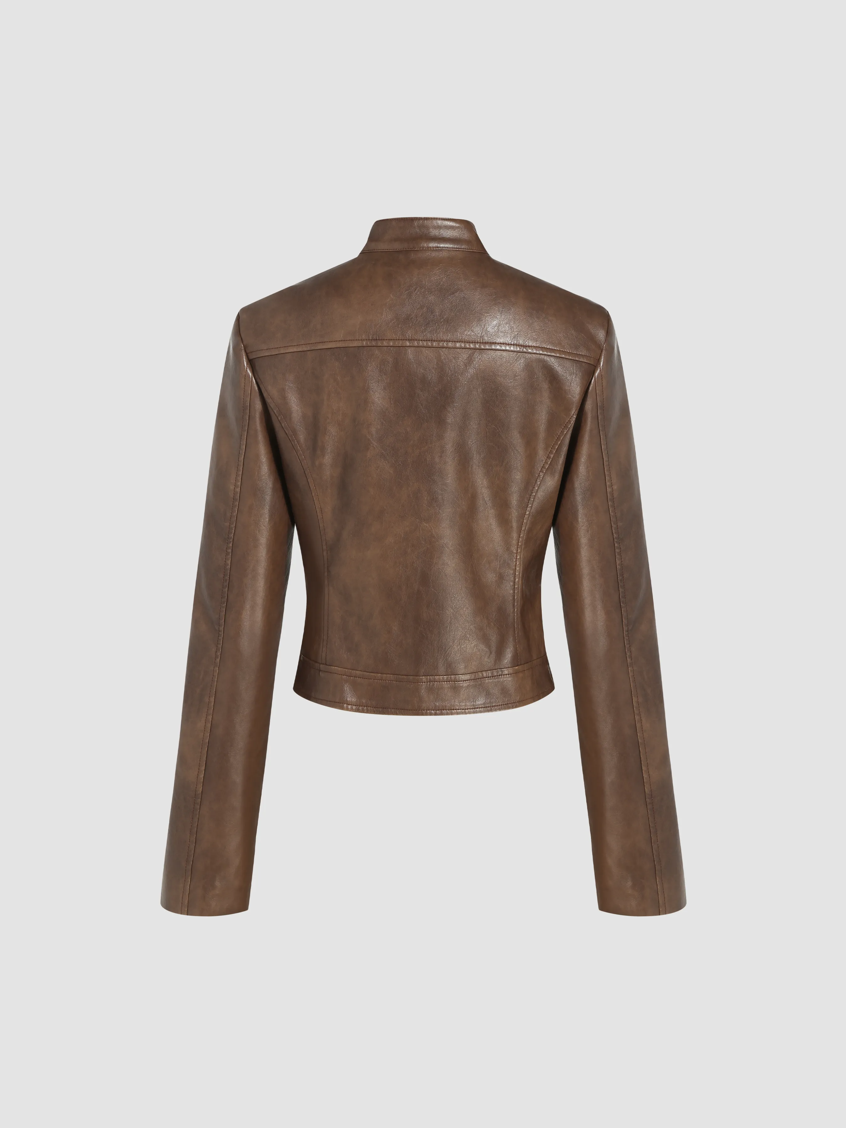 Chaqueta biker de cuero sintético con cuello alto y cremallera