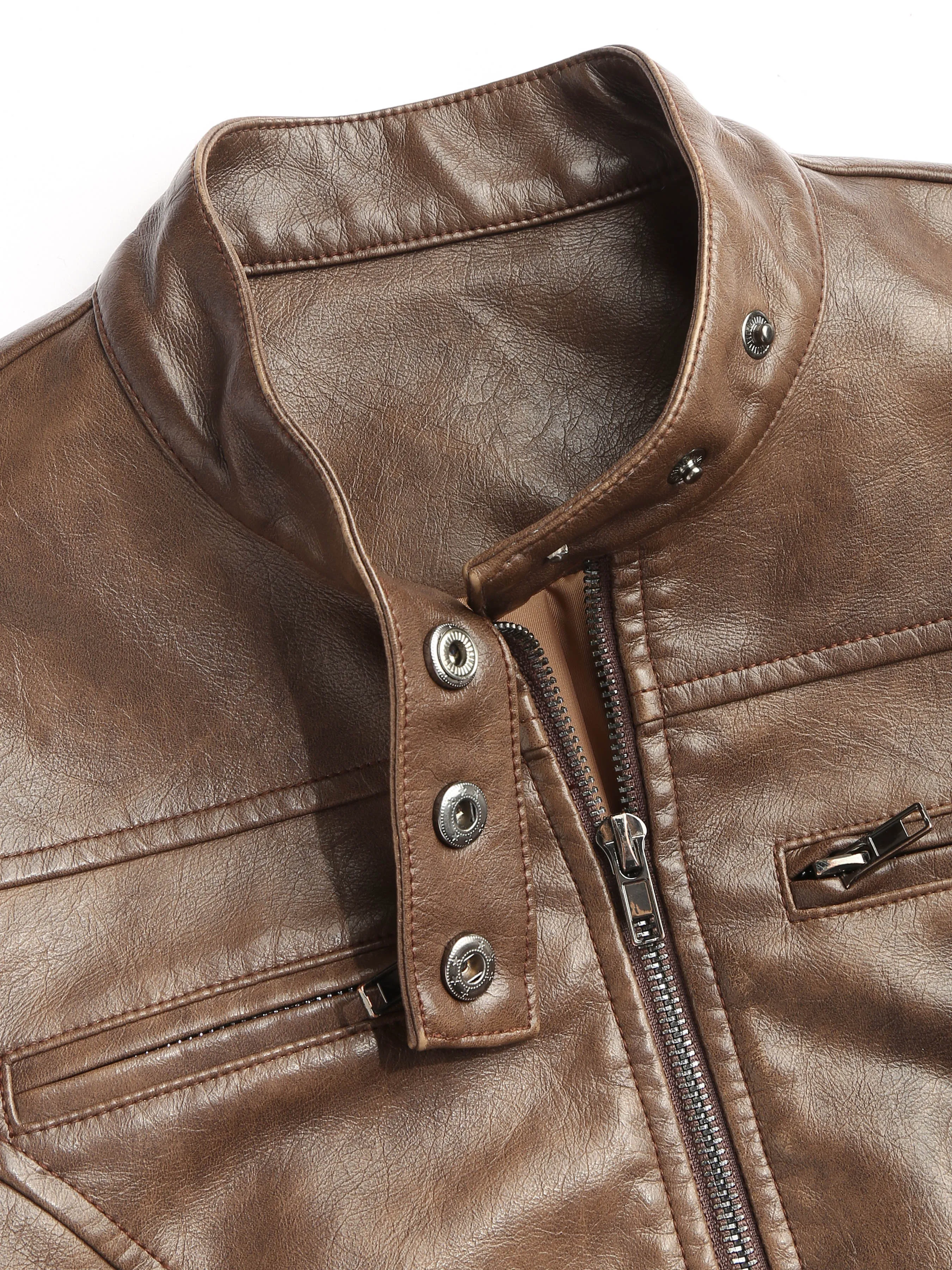 Chaqueta biker de cuero sintético con cuello alto y cremallera