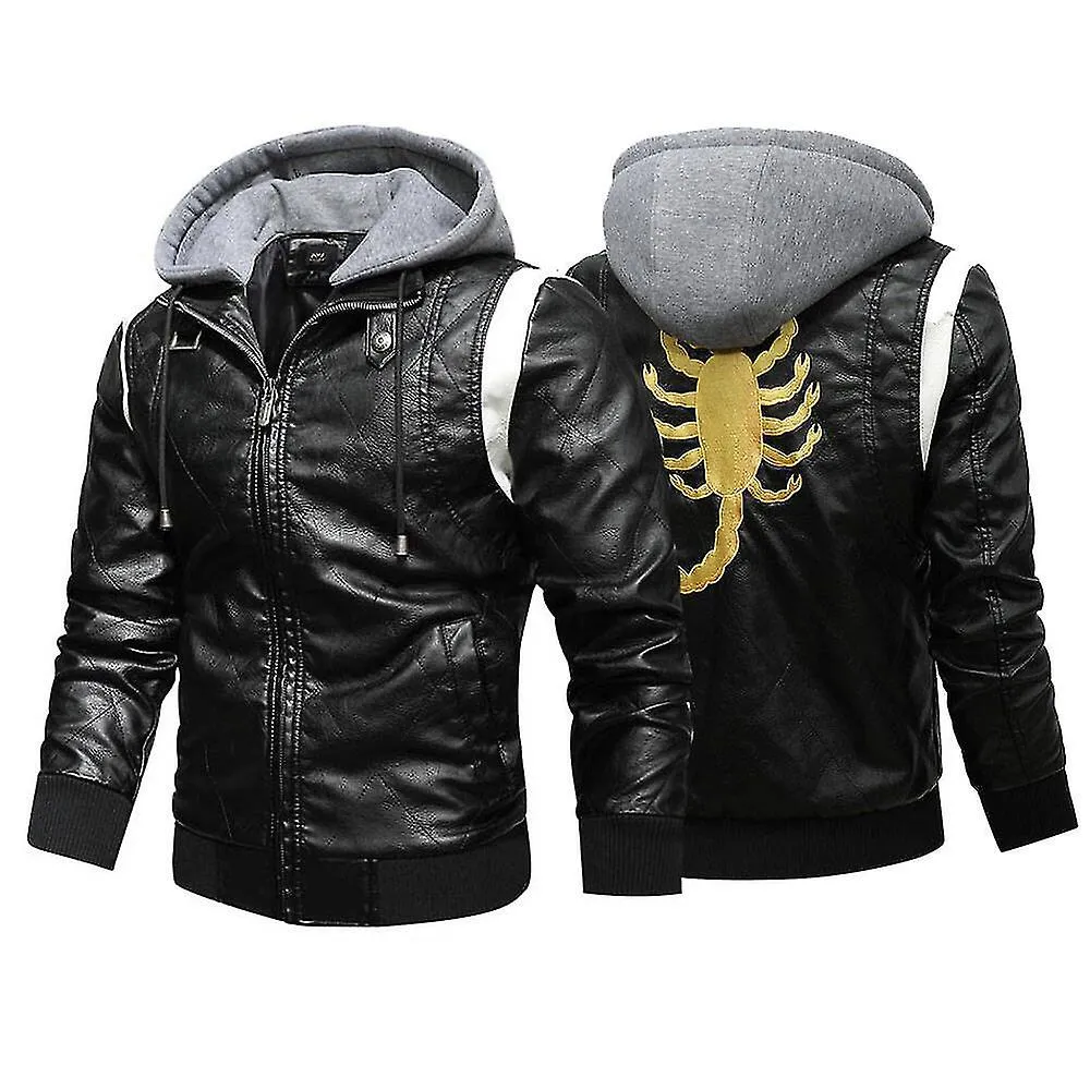 Chaqueta de cuero para hombre bordado Scorpion con capucha Chaqueta de moto