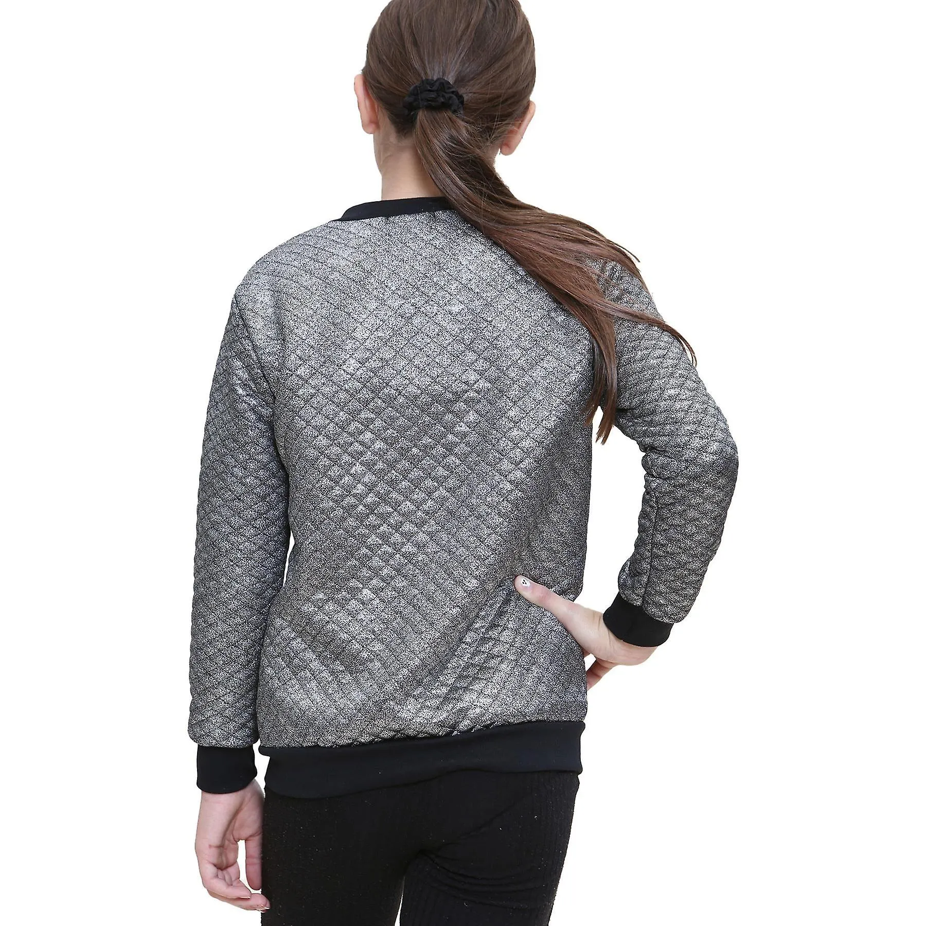 Chaqueta de moda acolchada acolchada plateada brillante para niñas