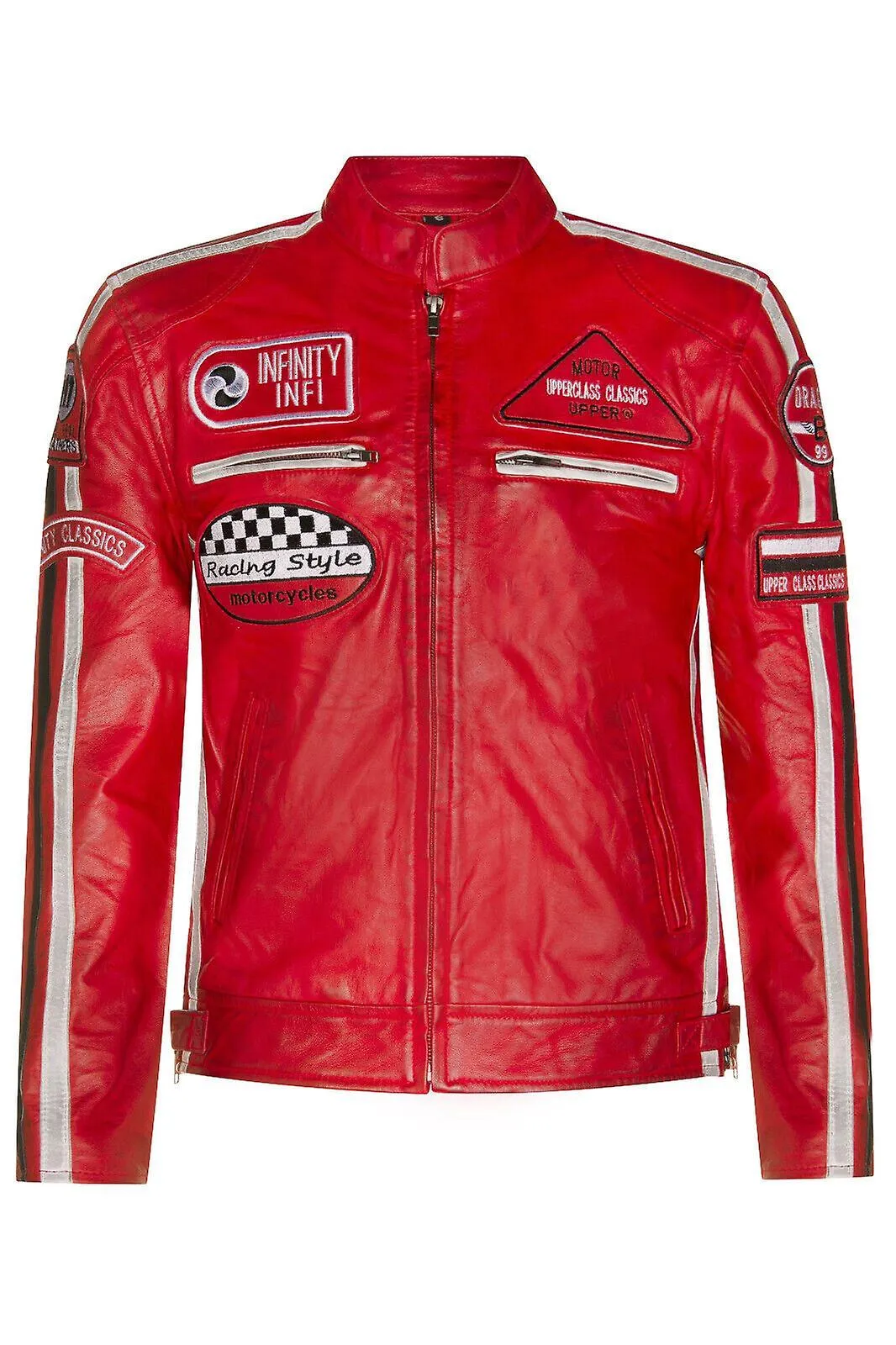 Chaqueta de motociclista de cuero rojo para hombre Racing Moto Badges
