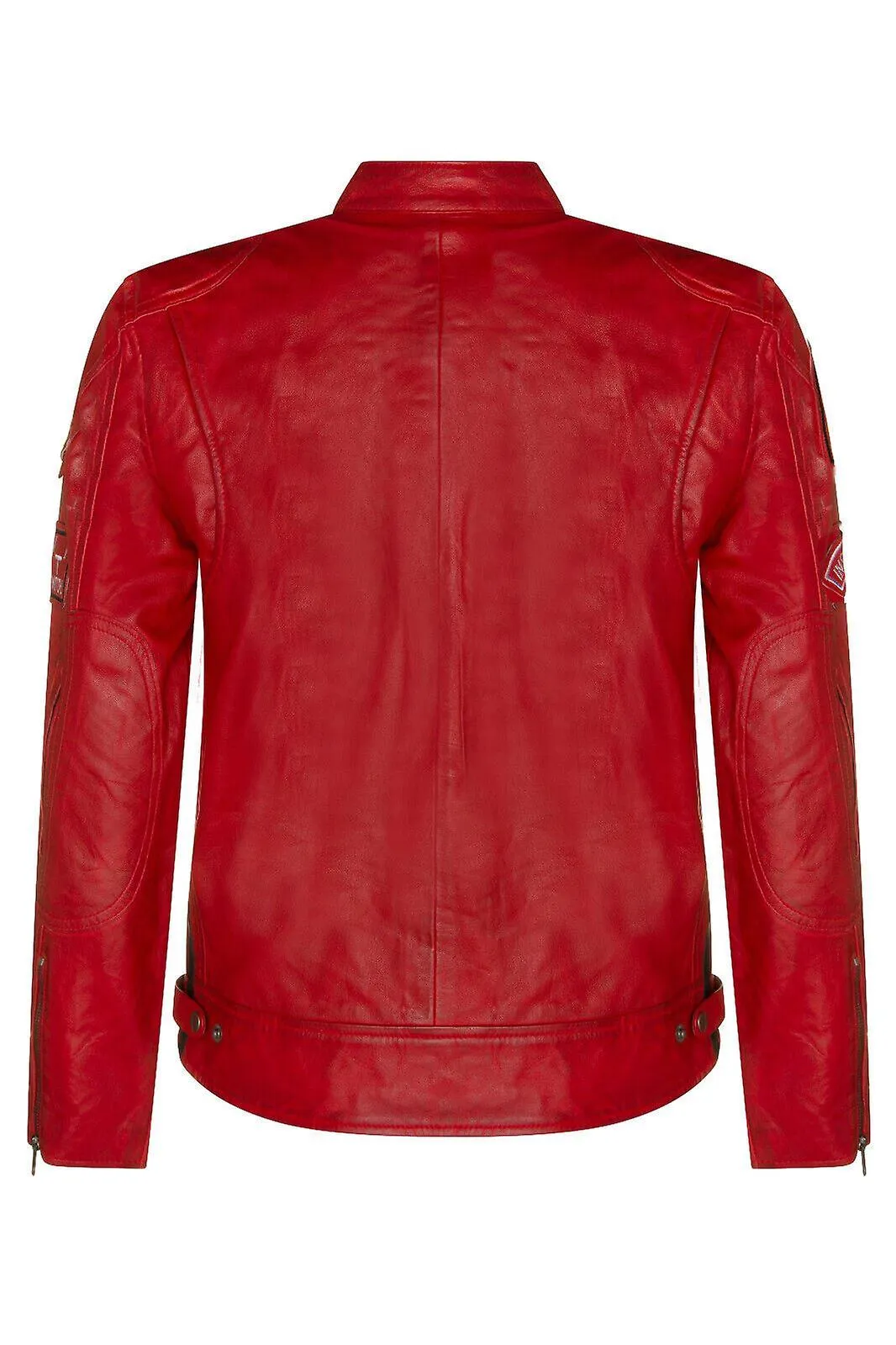 Chaqueta de motociclista de cuero rojo para hombre Racing Moto Badges