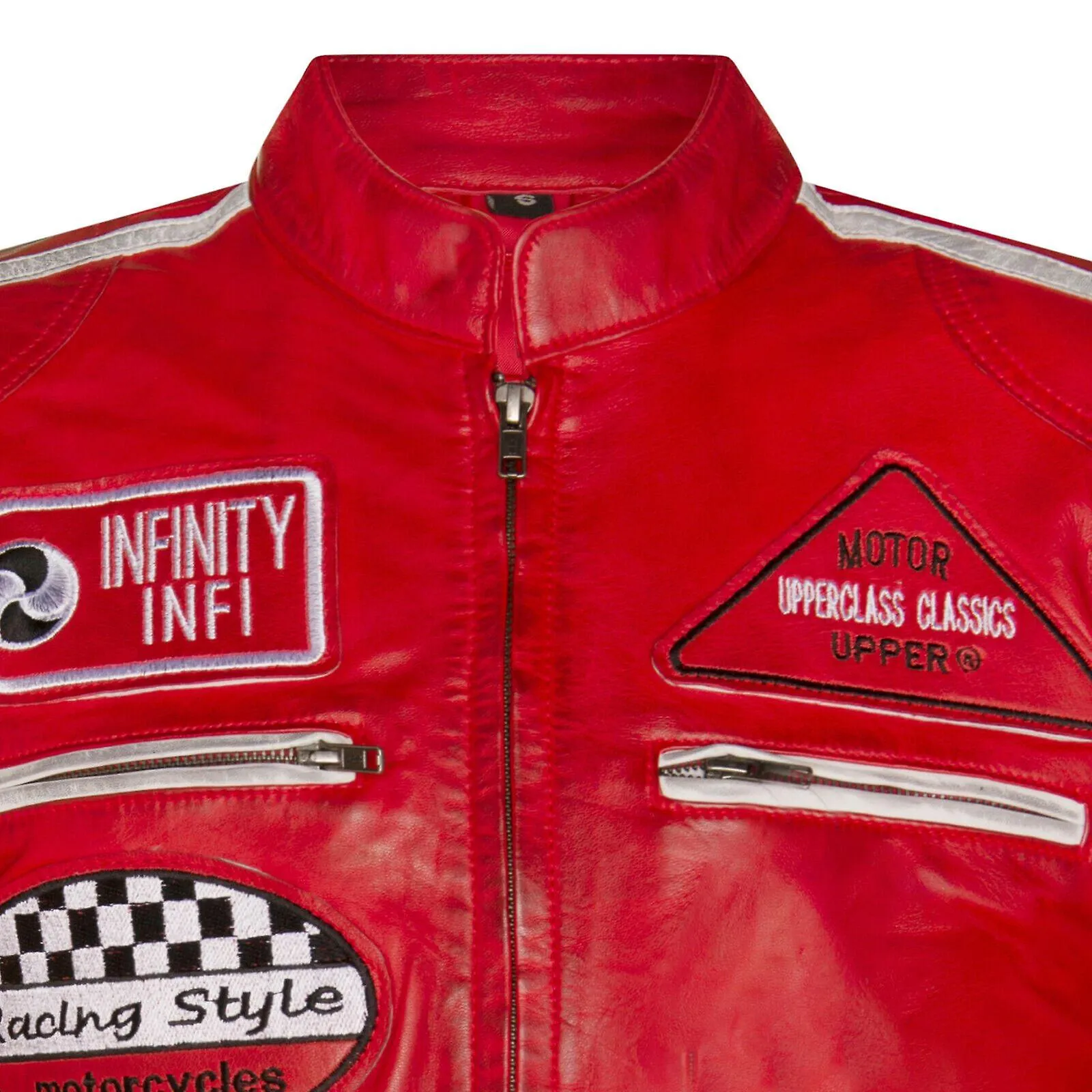 Chaqueta de motociclista de cuero rojo para hombre Racing Moto Badges