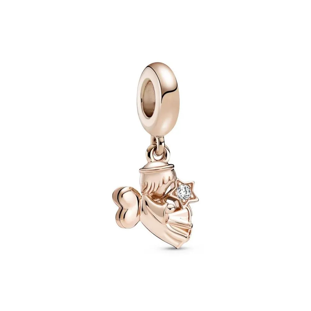 Charm Colgante con recubrimiento de oro de 14k Angel con Alas de Corazón
