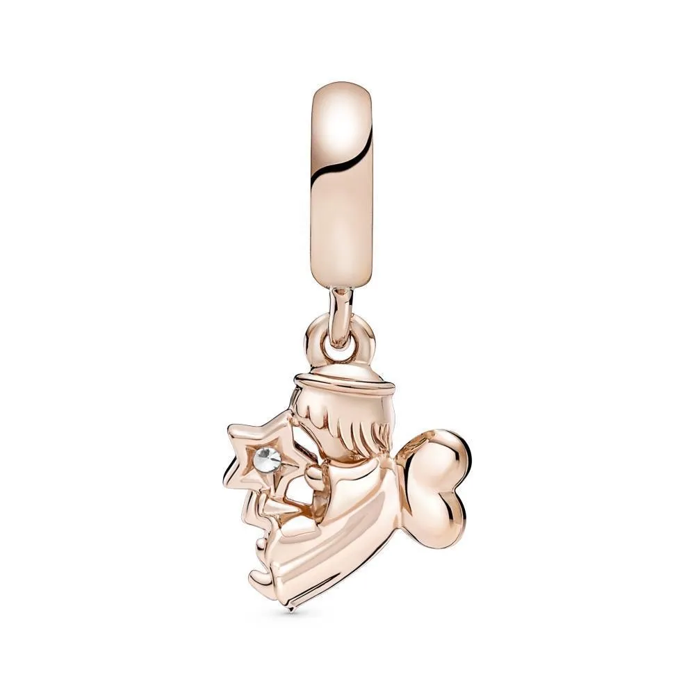 Charm Colgante con recubrimiento de oro de 14k Angel con Alas de Corazón