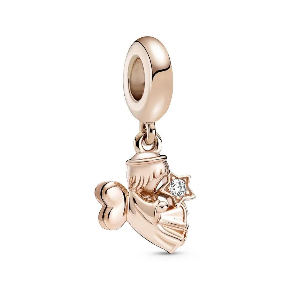 Charm Colgante con recubrimiento de oro de 14k Angel con Alas de Corazón