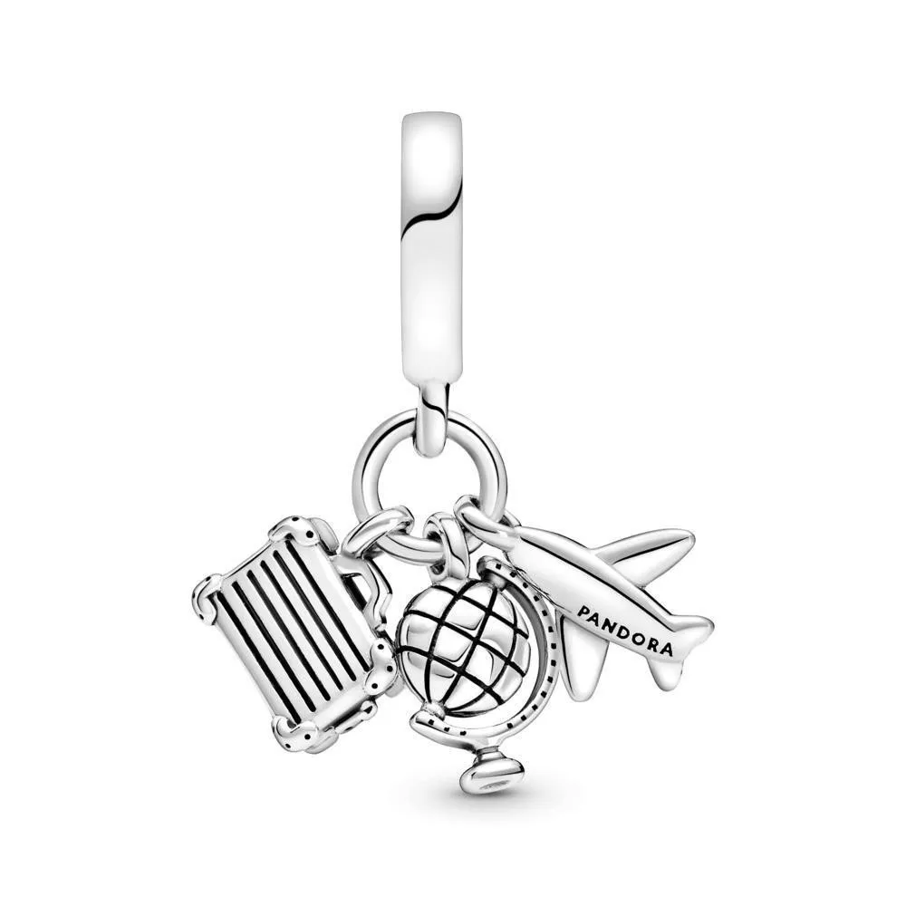 Charm Colgante Pandora Avión, globo y maleta con esmalte rosa