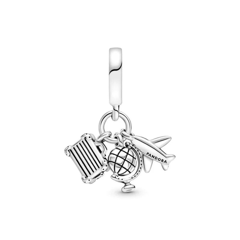 Charm Colgante Pandora Avión, globo y maleta con esmalte rosa