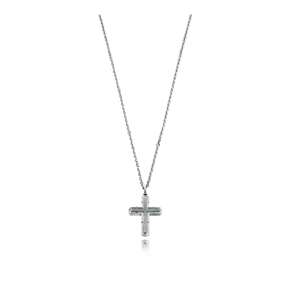 Collar de acero con colgante cruz bicolor para hombre