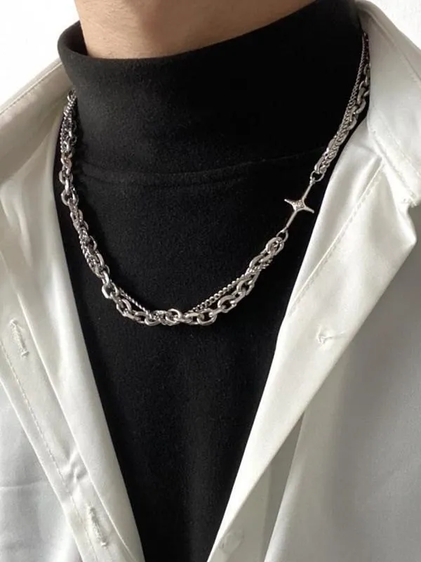 Collar de cadena de eslabones geométricos en capas para hombre