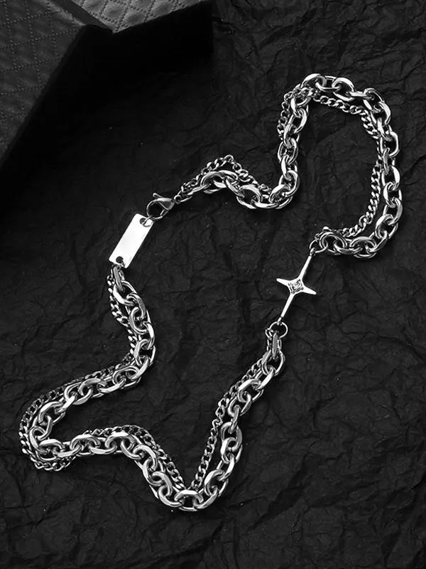Collar de cadena de eslabones geométricos en capas para hombre