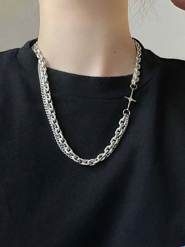 Collar de cadena de eslabones geométricos en capas para hombre