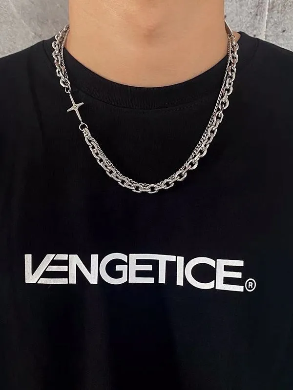 Collar de cadena de eslabones geométricos en capas para hombre
