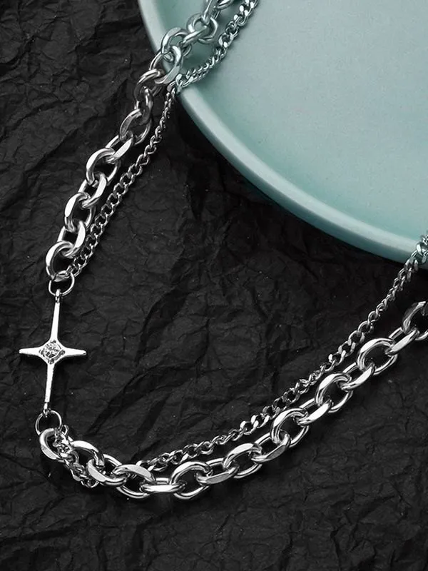 Collar de cadena de eslabones geométricos en capas para hombre